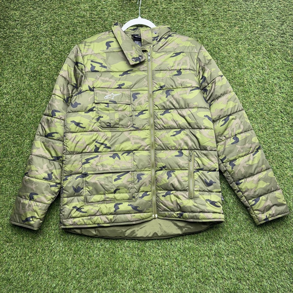 Alpinestars Jacket Boys Green Camo Quilted Puffer Full Zip Outdoor Polyester